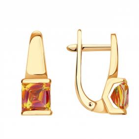Золотые серьги Золотые узоры 06-52-0002-09 с кристаллом Swarovski 06-52-0002-09 фото
