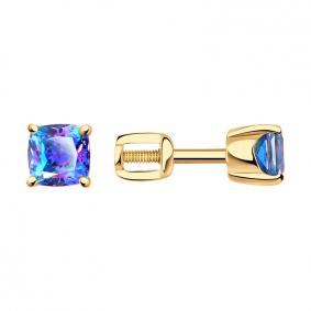 Золотые серьги Золотые узоры 06-52-0005-02 с кристаллом Swarovski 06-52-0005-02 фото