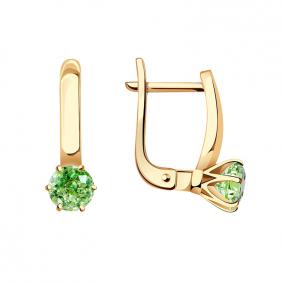 Золотые серьги Золотые узоры 06-52-0015-10 с кристаллом Swarovski 06-52-0015-10 фото