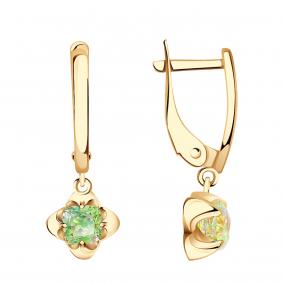 Золотые серьги Золотые узоры 06-52-0021-10 с кристаллом Swarovski 06-52-0021-10 фото