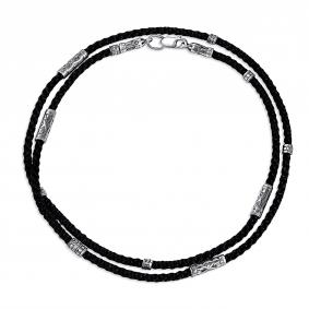 Текстильный шнурок-колье с декоративным элементом и замком из черненого серебра АЛЬКОР 06-5563/0000-09 06-5563/0000-09 фото