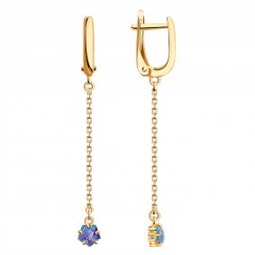 Золотые серьги Золотые узоры 06-62-0016-02 с кристаллом Swarovski 06-62-0016-02 фото