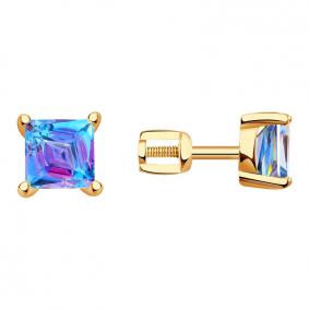 Золотые серьги Золотые узоры 06-62-0020-02 с кристаллом Swarovski 06-62-0020-02 фото