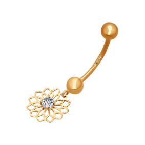 Золотой пирсинг в пупок SOKOLOV с фианитом 060079 060079 фото