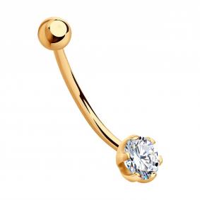 Золотой пирсинг в пупок SOKOLOV с фианитом 060139 060139 фото