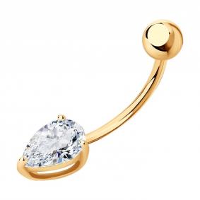 Золотой пирсинг в пупок SOKOLOV с фианитом 060181 060181 фото