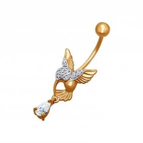 Золотой пирсинг в пупок SOKOLOV с фианитом 060196 060196 фото