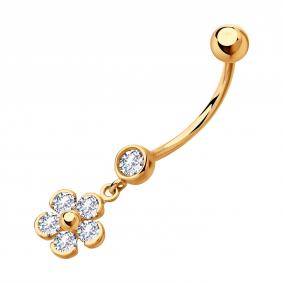 Золотой пирсинг в пупок SOKOLOV с фианитом 060214 060214 фото