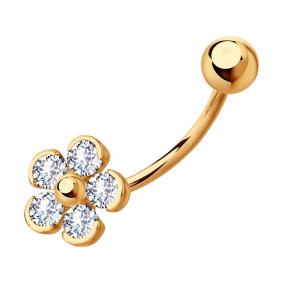 Золотой пирсинг в пупок SOKOLOV с фианитом 060215 060215 фото