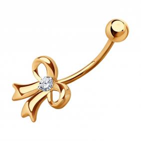 Золотой пирсинг в пупок SOKOLOV с фианитом 060222 060222 фото