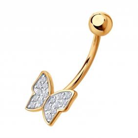 Золотой пирсинг в пупок SOKOLOV с фианитом 060226 060226 фото