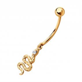 Золотой пирсинг в пупок Символ года Змея SOKOLOV с фианитом 060230 060230 фото