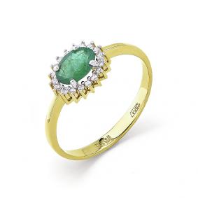 Кольцо из лимонного золота Мастер Бриллиант 06M1-104-810-01 с бриллиантом и изумрудом 06M1-104-810-01 фото