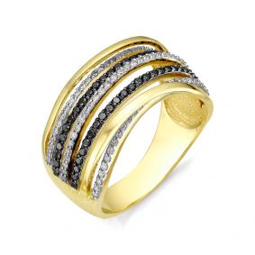 Кольцо из лимонного золота Мастер Бриллиант 06M1-105-612-55 с бриллиантом и чёрным бриллиантом 06M1-105-612-55 фото