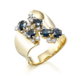 Кольцо из лимонного золота Мастер Бриллиант 06M1-106-596-02 с бриллиантом и сапфиром 06M1-106-596-02 фото