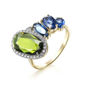 Кольцо из лимонного золота Мастер Бриллиант 06M1-106-614-55 с бриллиантом, сапфиром и турмалином 06M1-106-614-55 фото