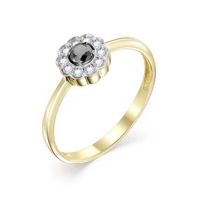 Кольцо из лимонного золота Мастер Бриллиант 06M1-106-808 с бриллиантом и чёрным бриллиантом 06M1-106-808 фото