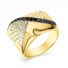 Кольцо из лимонного золота Мастер Бриллиант 06M1-107-009-55 с бриллиантом и чёрным бриллиантом 06M1-107-009-55 фото