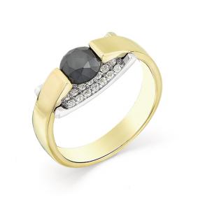 Кольцо из лимонного золота Мастер Бриллиант 06M1-107-224/2-55 с бриллиантом и чёрным бриллиантом 06M1-107-224/2-55 фото