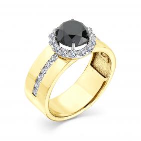 Кольцо из лимонного золота Мастер Бриллиант 06M1-107-225 с бриллиантом и чёрным бриллиантом 06M1-107-225 фото