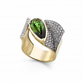 Кольцо из лимонного золота Мастер Бриллиант 06M1-107-259-18 с бриллиантом и турмалином 06M1-107-259-18 фото