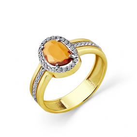 Кольцо из лимонного золота Мастер Бриллиант с бриллиантом и спессартином 06M1-107-375/2-34 06M1-107-375/2-34 фото