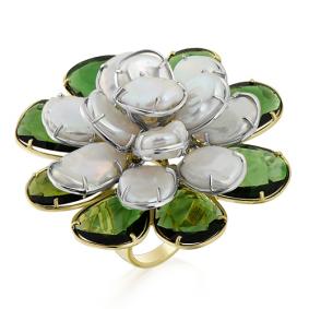 Кольцо из лимонного золота Мастер Бриллиант 06M1-107-454/1-55 с жемчугом и турмалином 06M1-107-454/1-55 фото