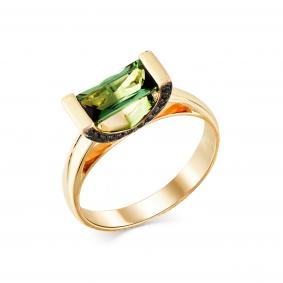 Кольцо из лимонного золота Мастер Бриллиант 06M1-107-664-55 с бриллиантом и турмалином 06M1-107-664-55 фото