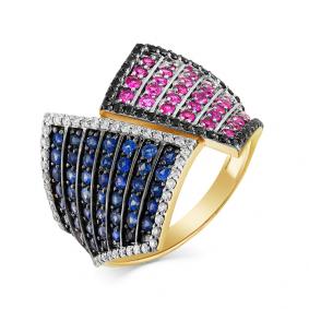 Кольцо из лимонного золота Мастер Бриллиант 06M1-107-667-55 с бриллиантом, рубином и сапфиром 06M1-107-667-55 фото