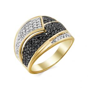 Кольцо из лимонного золота Мастер Бриллиант 06M1-107-750-55 с бриллиантом и чёрным бриллиантом 06M1-107-750-55 фото