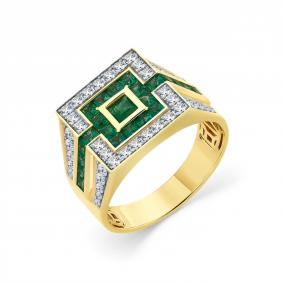Кольцо из лимонного золота Мастер Бриллиант 06M1-304049-00-01 с бриллиантом и изумрудом 06M1-304049-00-01 фото
