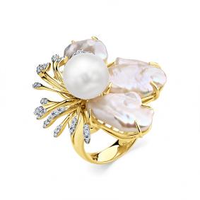 Кольцо из лимонного золота Мастер Бриллиант 06M1-307157-00-28 с бриллиантом и жемчугом 06M1-307157-00-28 фото