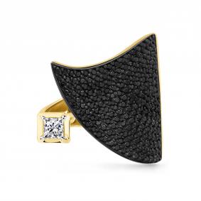 Кольцо из лимонного золота Мастер Бриллиант 06M1-307233-00-55 с бриллиантом и чёрным бриллиантом 06M1-307233-00-55 фото