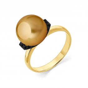 Кольцо из лимонного золота Мастер Бриллиант 06M1-307314-00-55 с жемчугом и чёрным бриллиантом 06M1-307314-00-55 фото