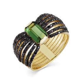 Кольцо из лимонного золота Мастер Бриллиант 06M1-307526-00-55 с турмалином и чёрным бриллиантом 06M1-307526-00-55 фото
