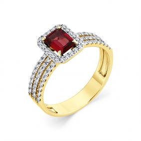 Кольцо из лимонного золота Мастер Бриллиант 06M1-307576-00-33 с бриллиантом и родолитом 06M1-307576-00-33 фото