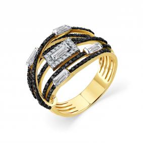 Кольцо из лимонного золота Мастер Бриллиант 06M1-307618-00-55 с бриллиантом и чёрным бриллиантом 06M1-307618-00-55 фото