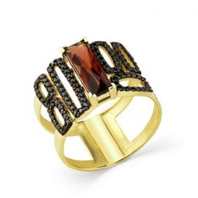 Кольцо из лимонного золота Мастер Бриллиант 06M1-307748-00-55 с бриллиантом и гранатом 06M1-307748-00-55 фото