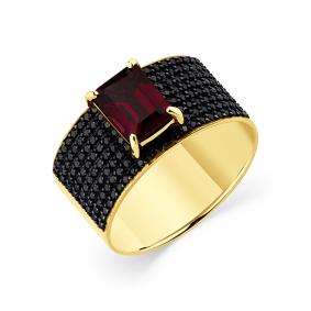 Кольцо из лимонного золота Мастер Бриллиант 06M1-307760-00-57 с родолитом и чёрным бриллиантом 06M1-307760-00-57 фото