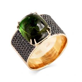 Кольцо из лимонного золота Мастер Бриллиант 06M1-307760-01-55 с турмалином и чёрным бриллиантом 06M1-307760-01-55 фото