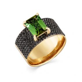 Кольцо из лимонного золота Мастер Бриллиант 06M1-307760-02-56 с турмалином и чёрным бриллиантом 06M1-307760-02-56 фото