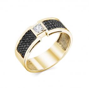 Кольцо из лимонного золота Мастер Бриллиант 06M1-307780-00-55 с бриллиантом и чёрным бриллиантом 06M1-307780-00-55 фото
