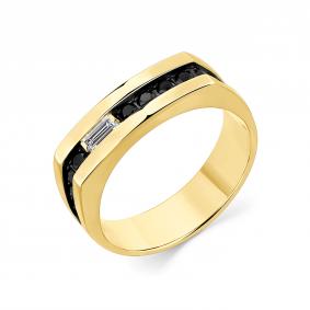 Кольцо из лимонного золота Мастер Бриллиант 06M1-307814-00-55 с бриллиантом и чёрным бриллиантом 06M1-307814-00-55 фото