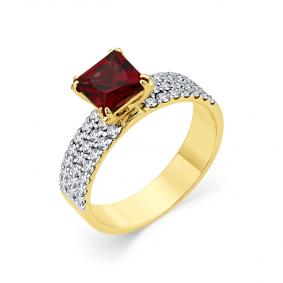 Кольцо из лимонного золота Мастер Бриллиант 06M1-307938-00-33 с бриллиантом и родолитом 06M1-307938-00-33 фото