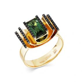 Кольцо из лимонного золота Мастер Бриллиант 06M1-308053-01-55 с бриллиантом и турмалином 06M1-308053-01-55 фото