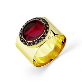 Кольцо из лимонного золота Мастер Бриллиант 06M1-308064-00-56 с бриллиантом и родолитом 06M1-308064-00-56 фото