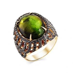 Кольцо из лимонного золота Мастер Бриллиант 06M1-308129-00-55 с турмалином и чёрным бриллиантом 06M1-308129-00-55 фото
