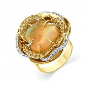 Кольцо из лимонного золота Мастер Бриллиант 06M1-308159-00-57 с бриллиантом, сапфиром и опалом 06M1-308159-00-57 фото