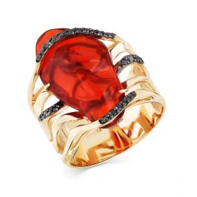 Кольцо из лимонного золота Мастер Бриллиант 06M1-308161-00-55 с опалом и чёрным бриллиантом 06M1-308161-00-55 фото