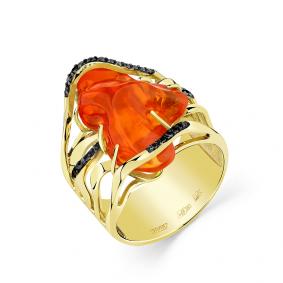 Кольцо из лимонного золота Мастер Бриллиант 06M1-308161-00-56 с опалом и чёрным бриллиантом 06M1-308161-00-56 фото